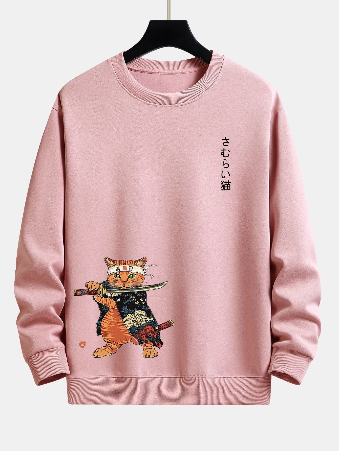 Sweat-shirt coupe décontractée à imprimé chat Samurai Warrior