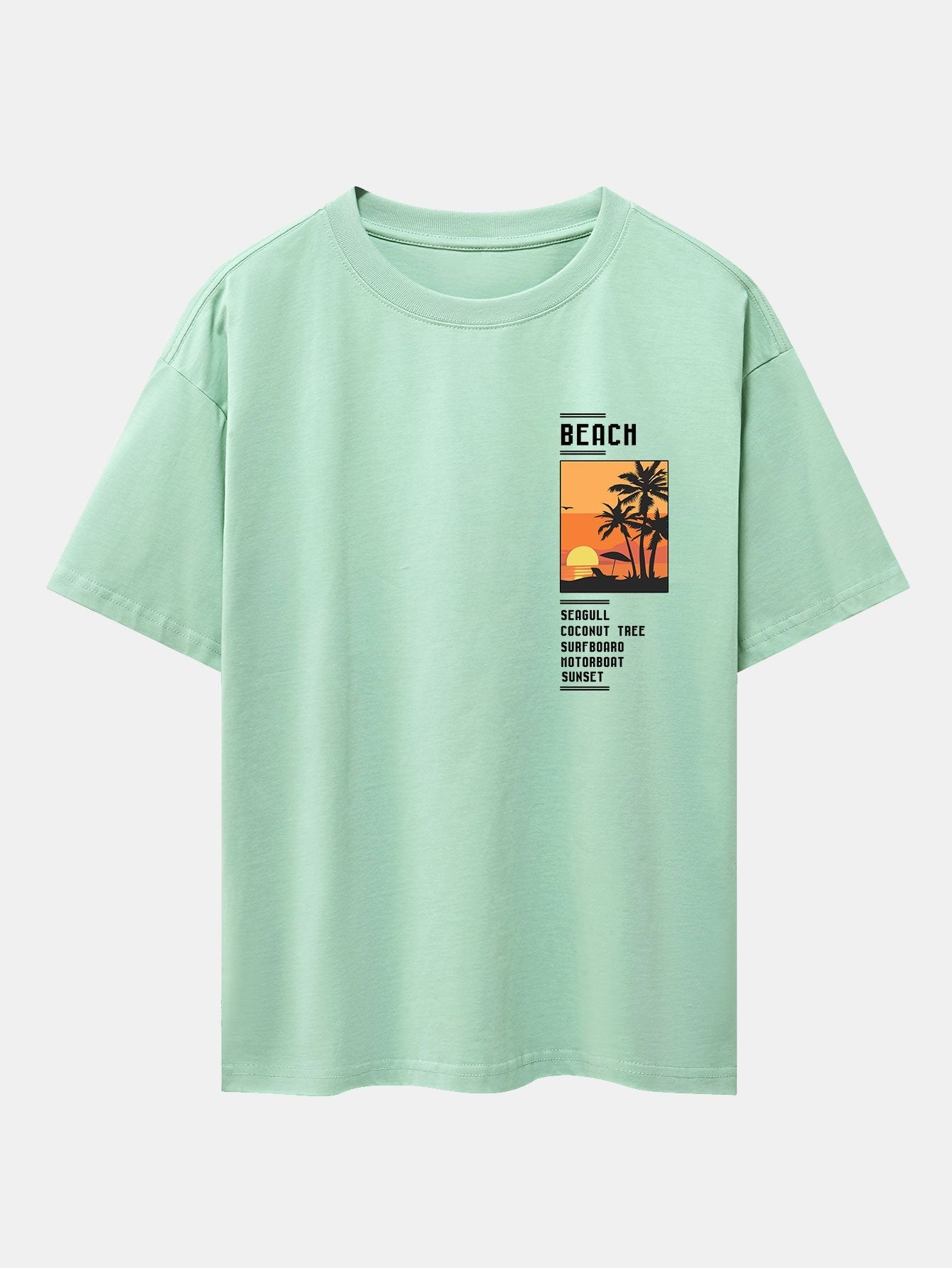 Beach Scenery Slogan Print Drop Shoulder Oversize T-Shirt