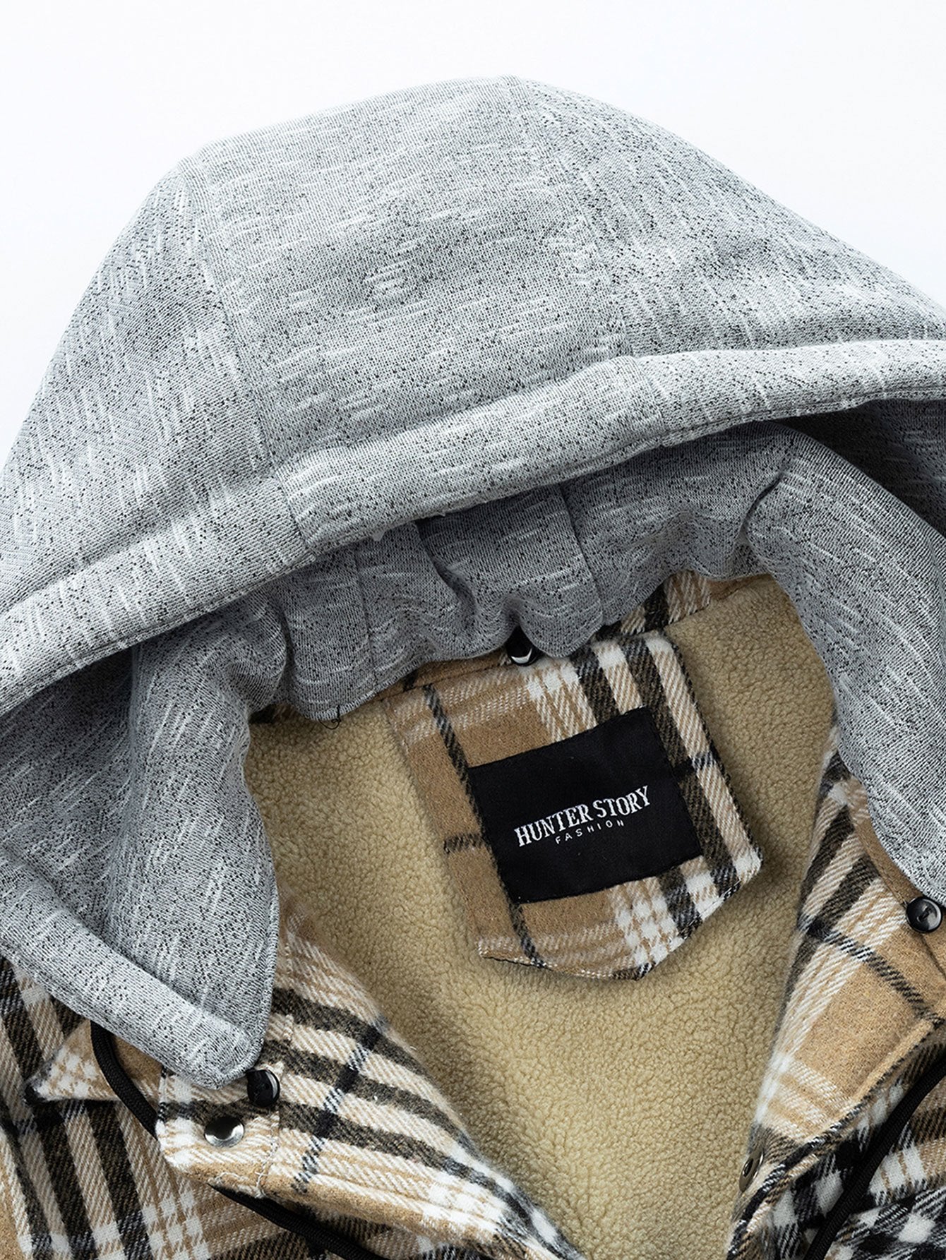 Teddy Fleece Lined Detachable Flannel Plaid Hooded Coat