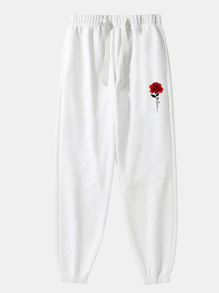 Pantalon de jogging en coton mélangé à imprimé roses