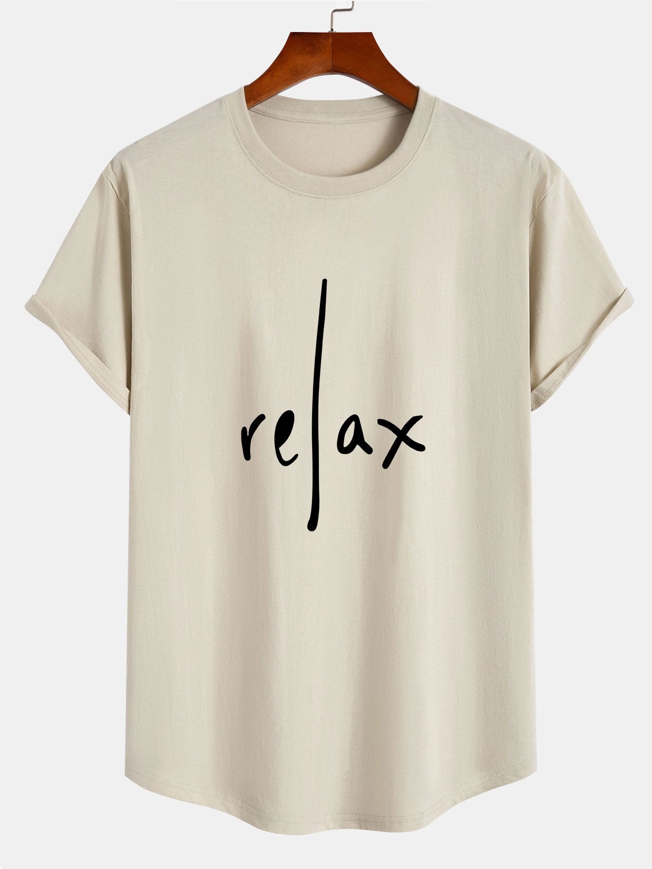 Relax Print Cotton Arc Hem T-Shirt