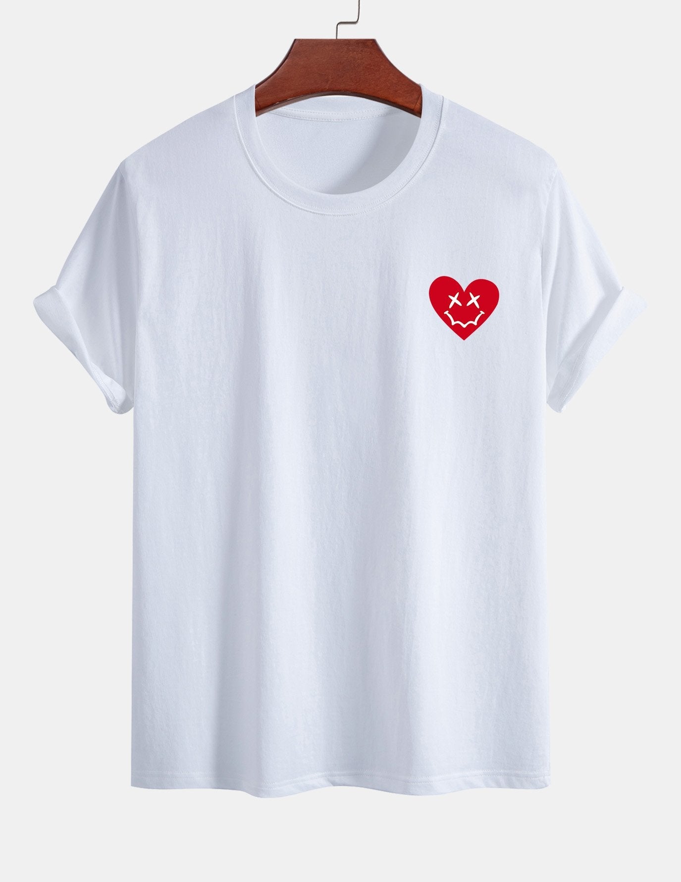 Regular Fit Heart Smiley Face Print Cotton T-Shirt