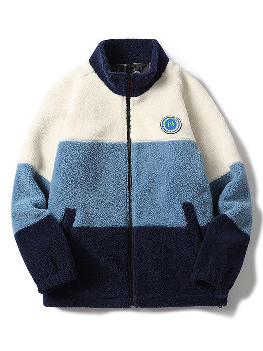 Color Block Zip Up Teddy Coat