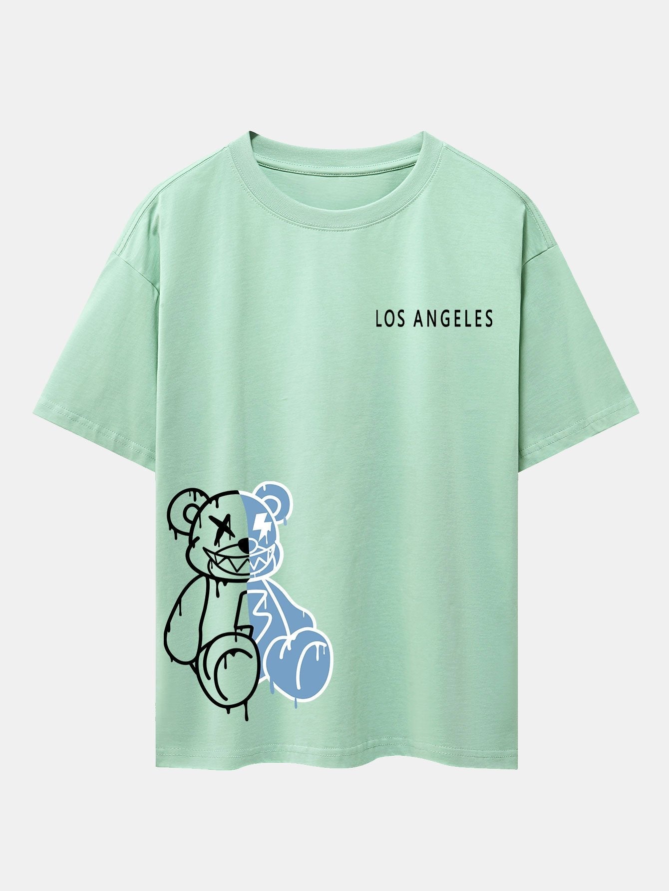 Los Angeles Dissolving Bear Print Drop Shoulder Oversize T-Shirt