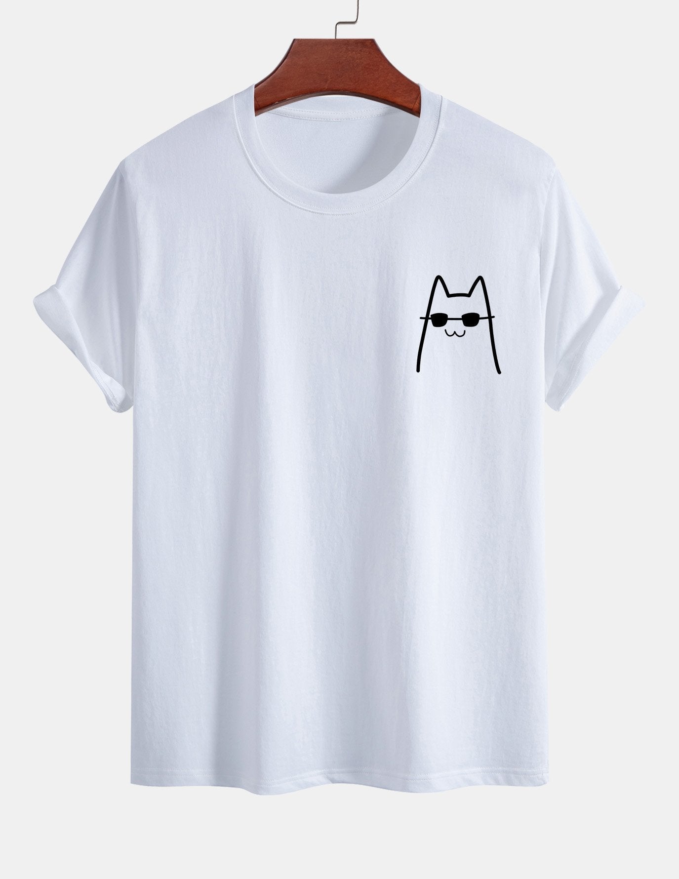 Regular Fit Cat With Sunglasses Print Cotton T-Shirt