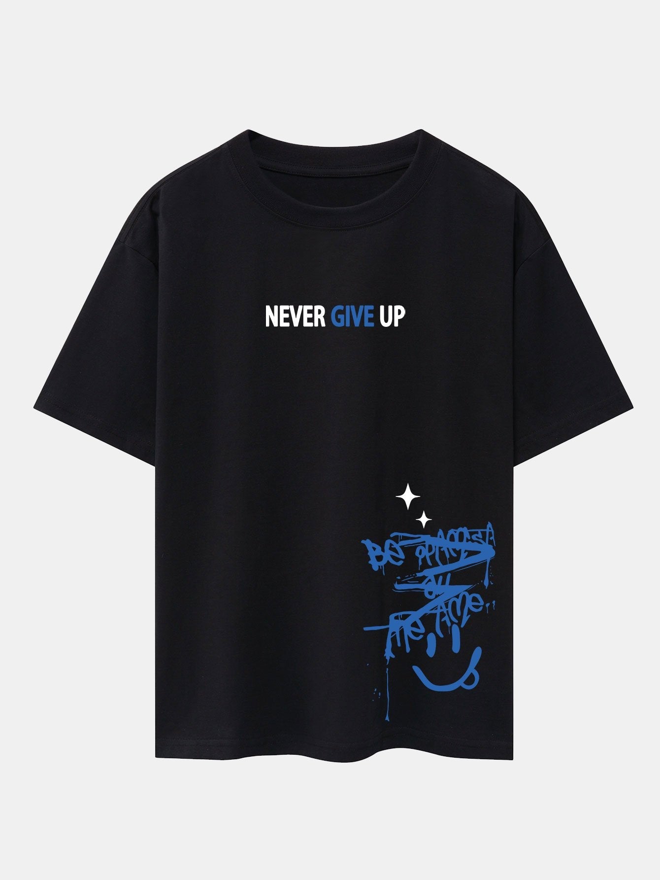 Never Give Up Smiley Face Print Drop Shoulder Oversize T-Shirt