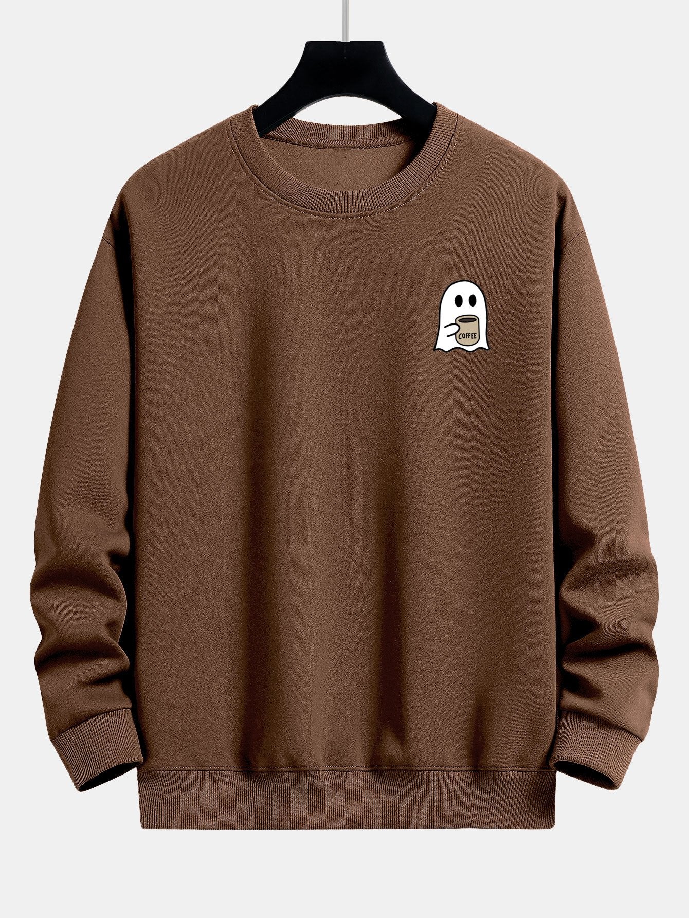 Ghost Drinking Coffee Print Relax Fit Sweatshirt