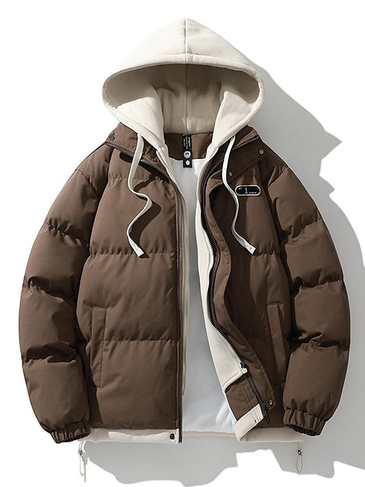 Contrast Zip Up Hooded Puffer Coat