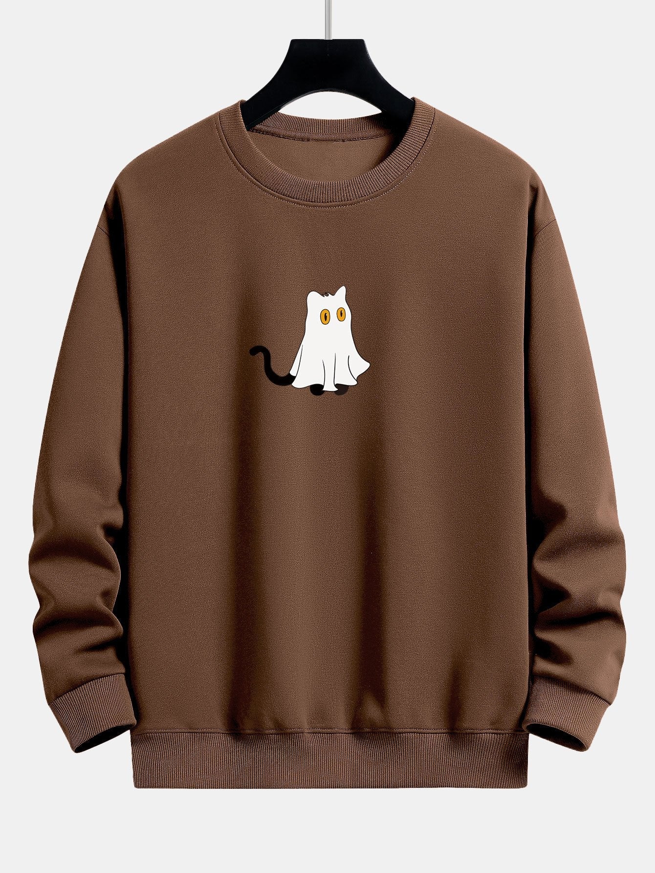 Sweat-shirt coupe décontractée à imprimé chat faisant semblant d'être un fantôme