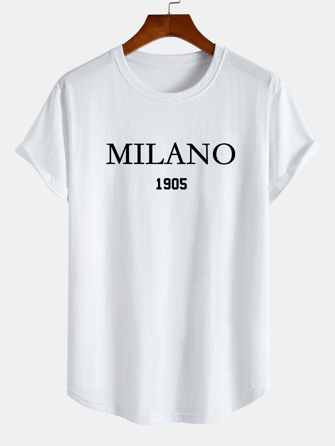 T-shirt en coton à ourlet arrondi et slogan Milano 