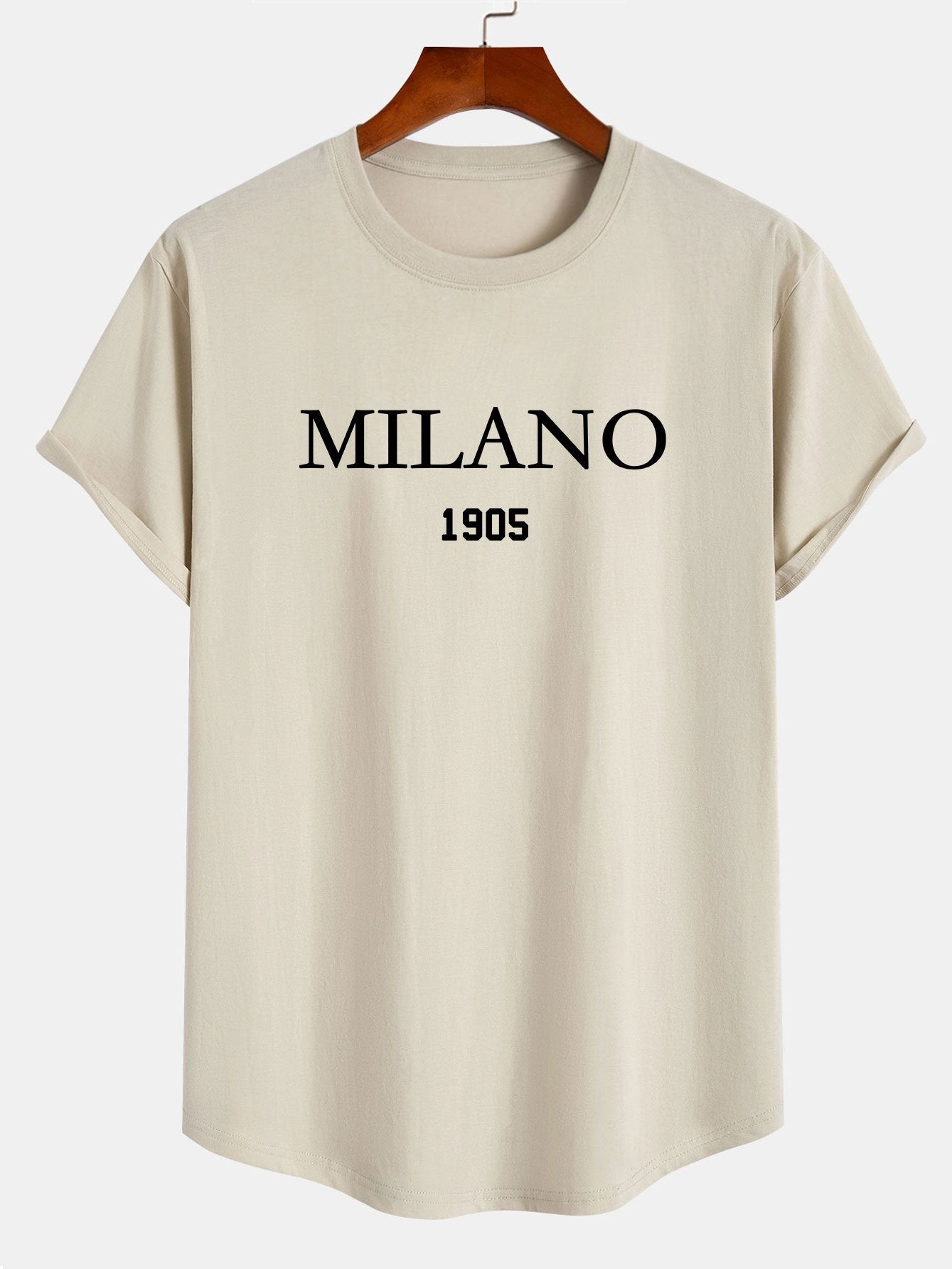 T-shirt en coton à ourlet arrondi et slogan Milano 