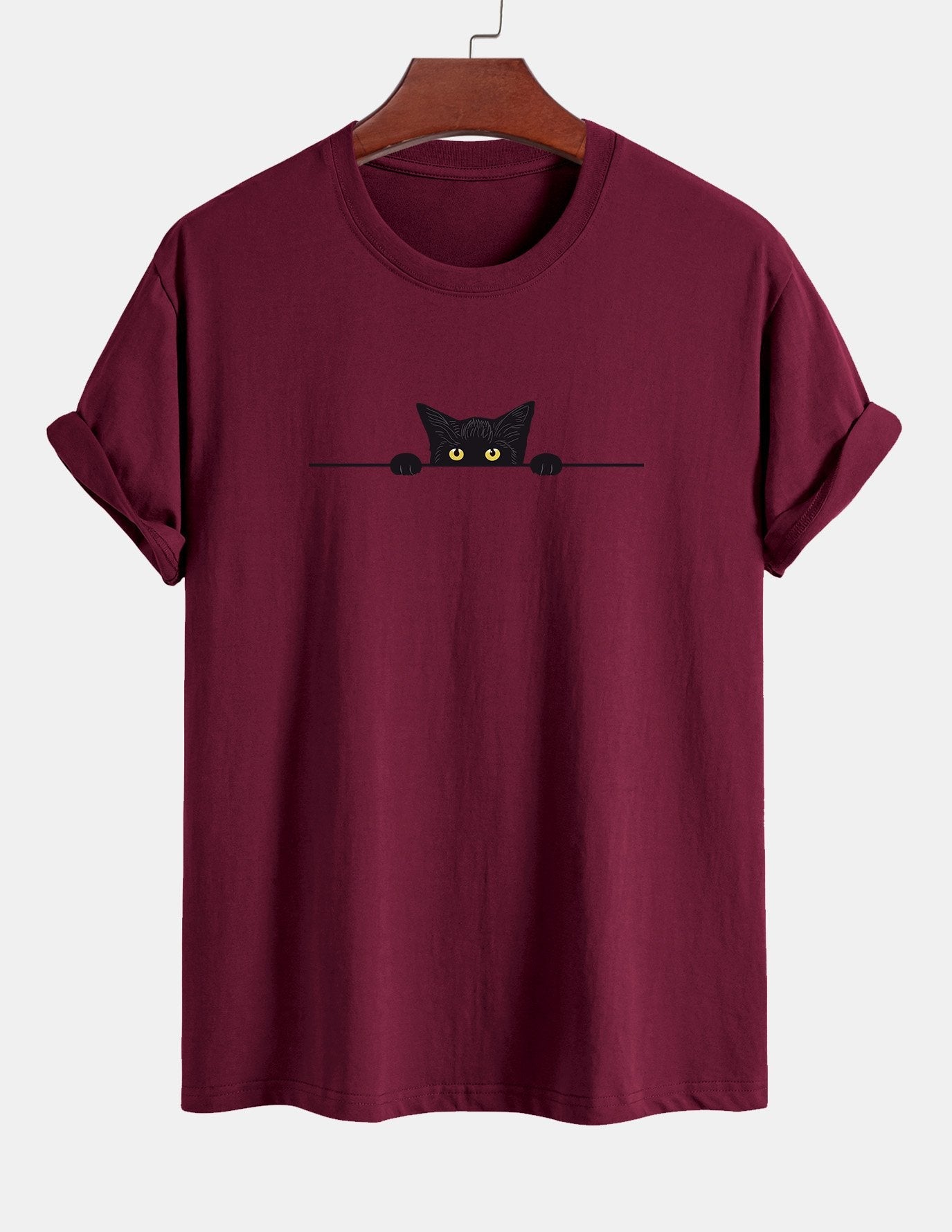 Regular Fit Black Cat Print Cotton T-Shirt