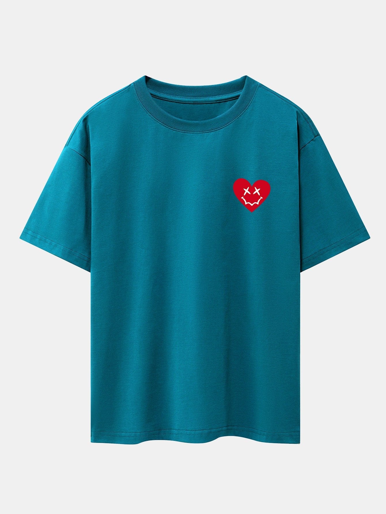 Smiley Heart Print Drop Shoulder Oversize T-Shirt