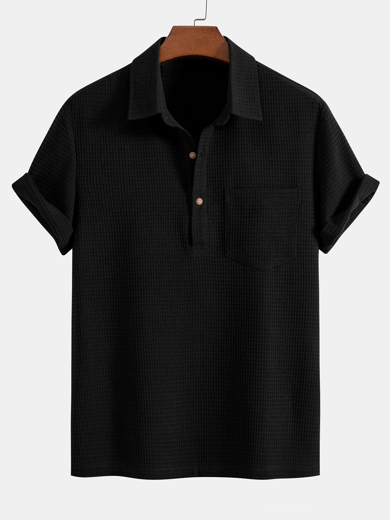 Chemise à col polo gaufré avec poche