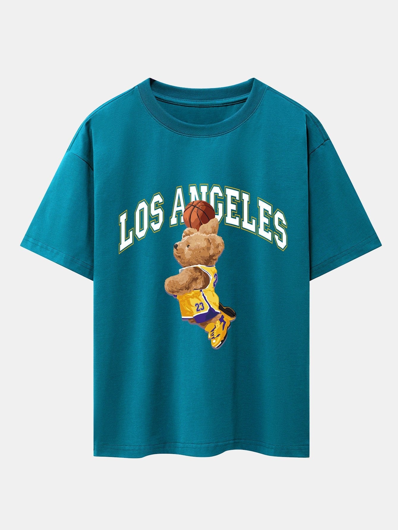 Los Angeles Basketball Bear Print Drop Shoulder Oversize T-Shirt