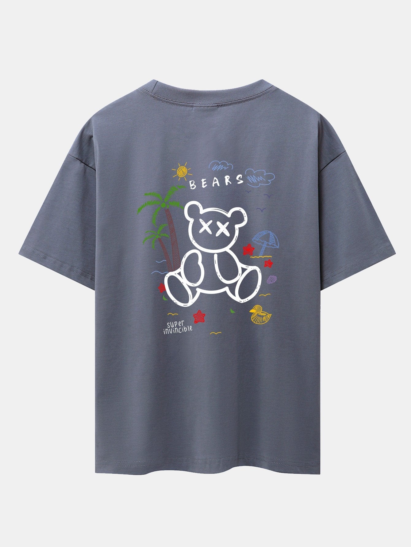 Bear On Vacation Print Drop Shoulder Oversize T-Shirt