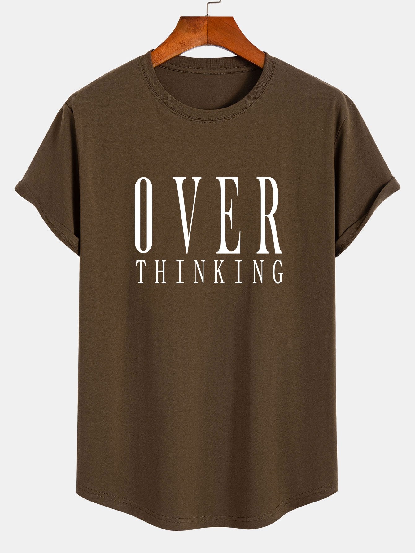 Over Thinking Print Cotton Arc Hem T-Shirt