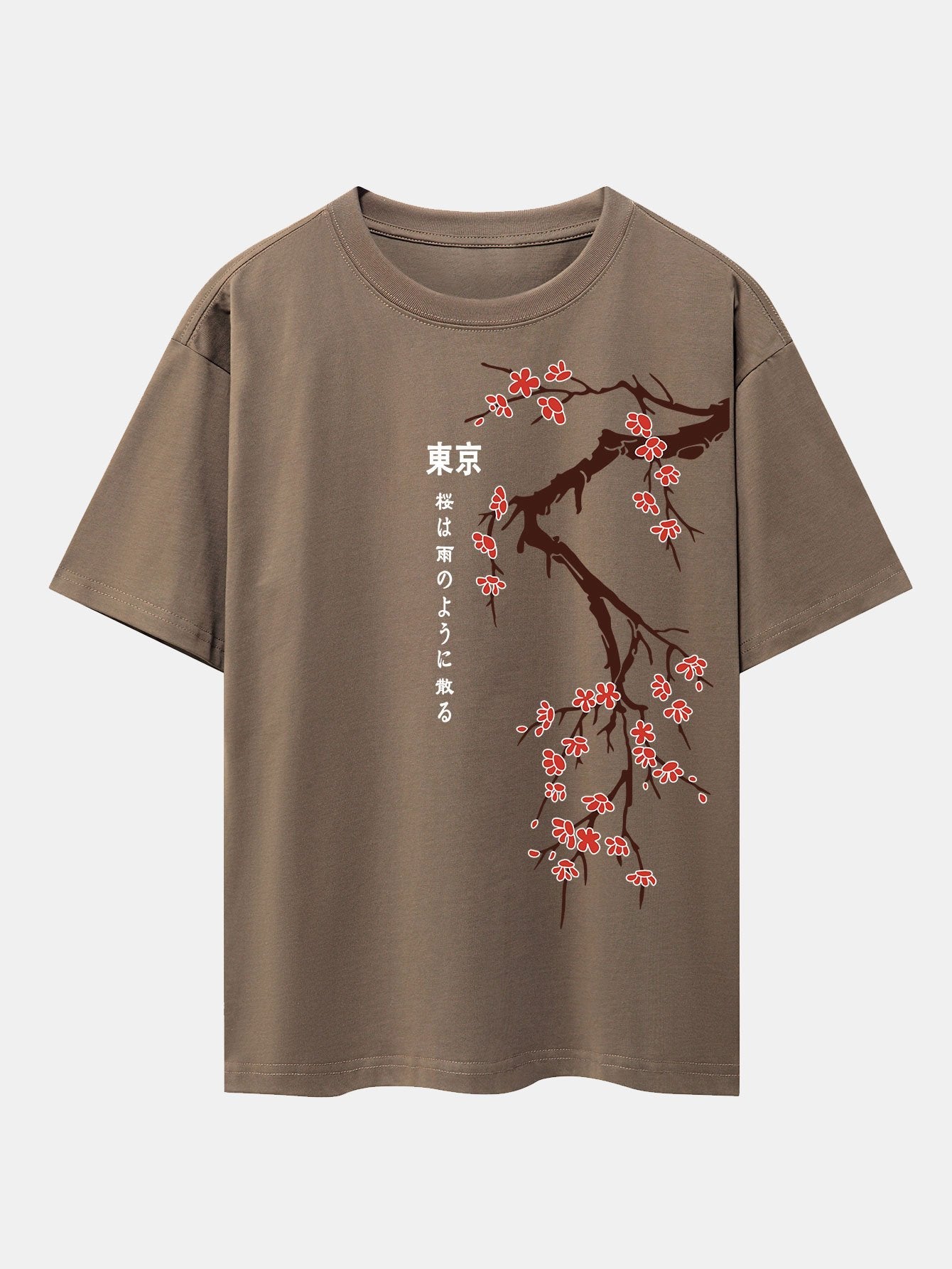 Tokyo Japanese Cherry Blossoms Print Drop Shoulder Oversize T-Shirt