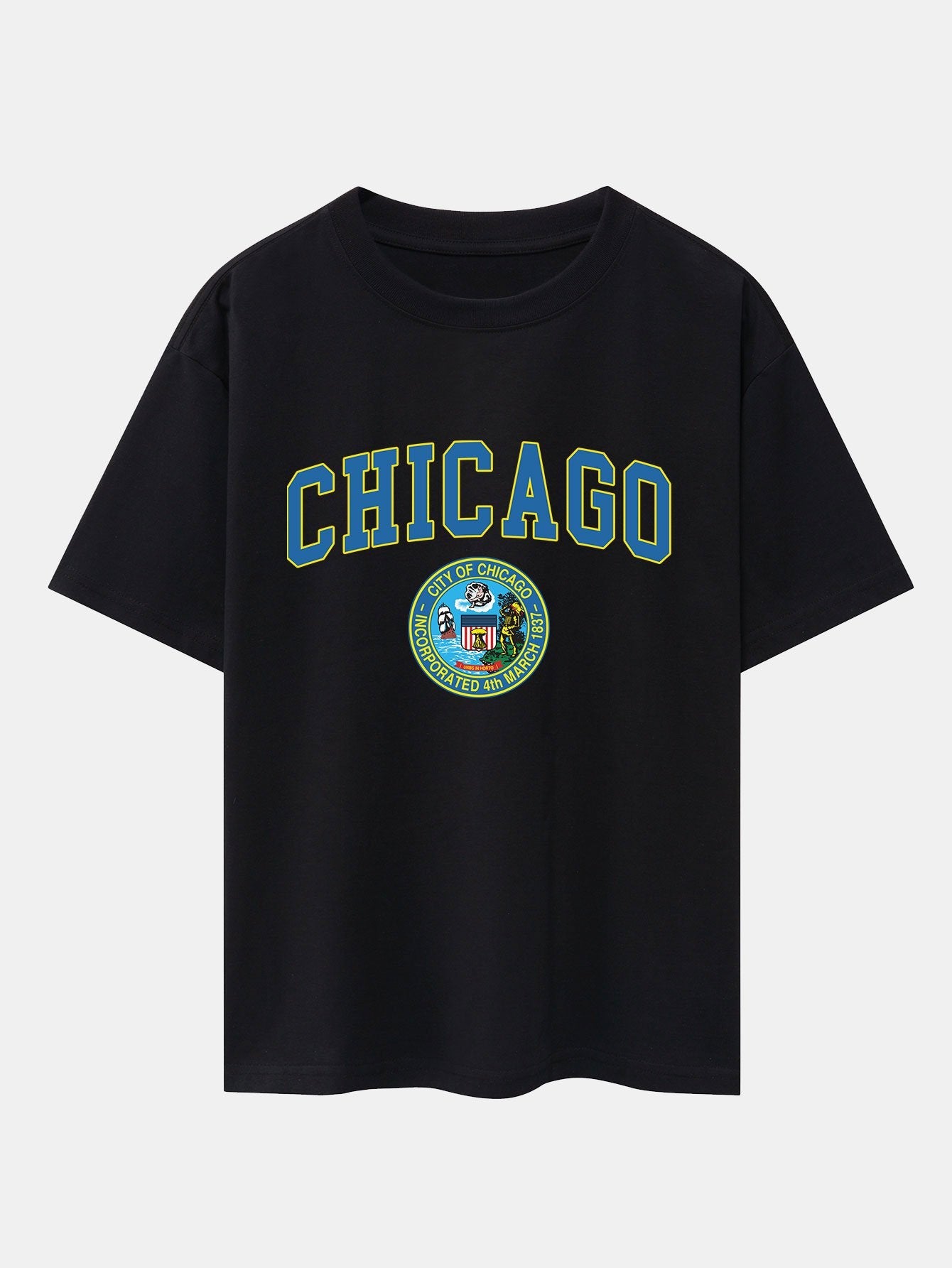 Chicago Coat Of Arms Print Drop Shoulder Oversize T-Shirt