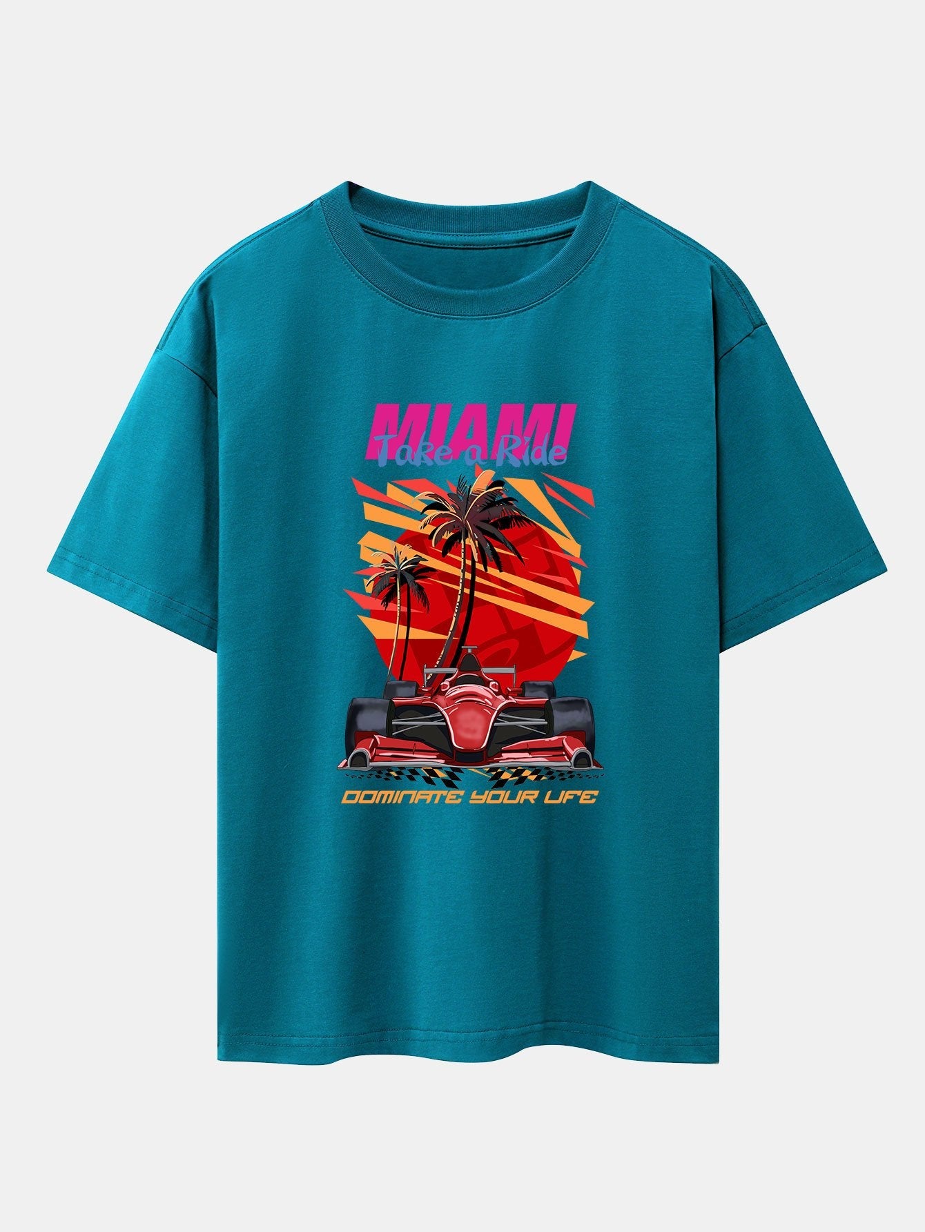 Miami F1 Racing Print Drop Shoulder Oversize T-Shirt