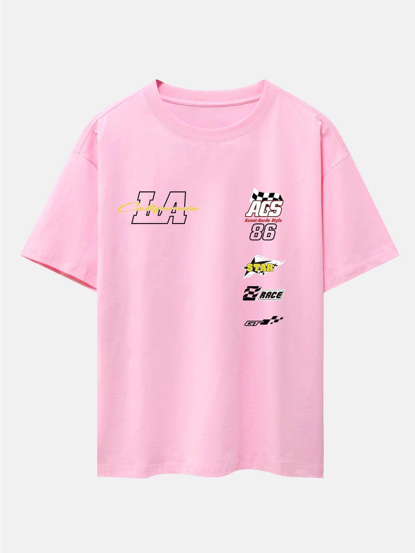 LA Racing Slogan Print Drop Shoulder Oversize T-Shirt