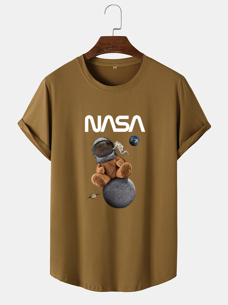 Space Bear Print Arc Hem T-Shirt