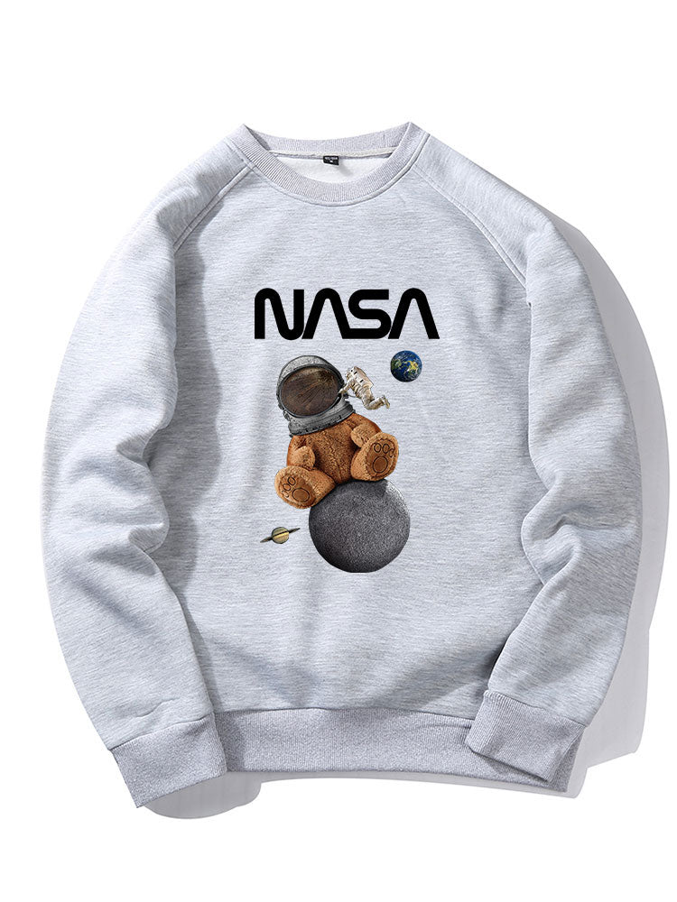 Space Bear Print Raglan Sleeves Sweatshirt