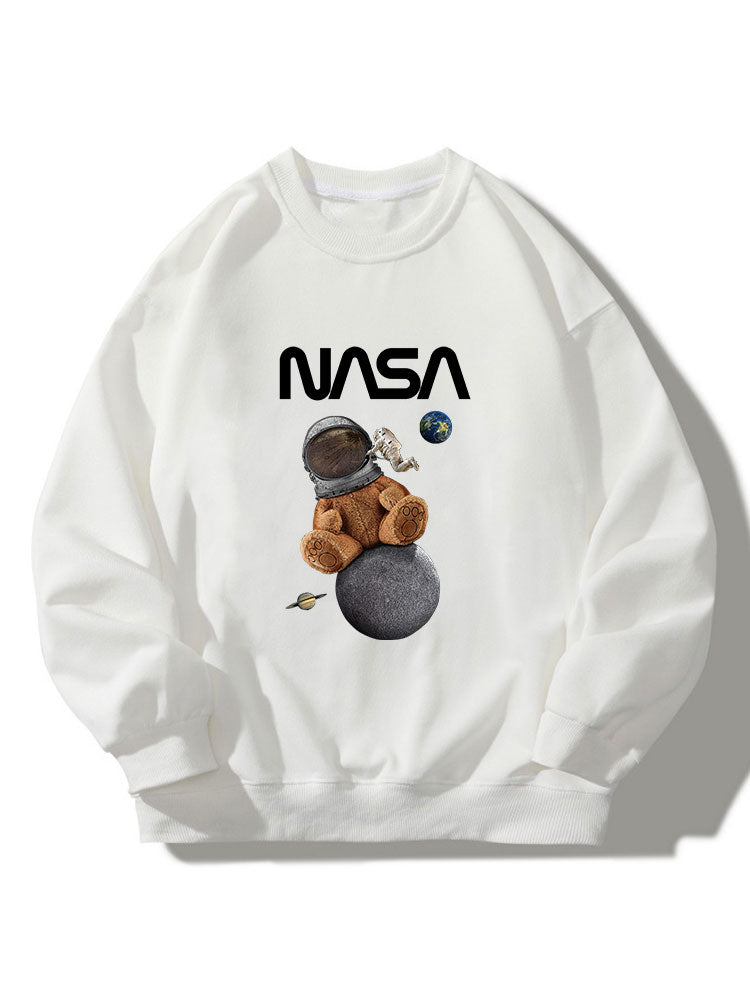 Sweat-shirt décontracté à col ras du cou et imprimé ours de la NASA