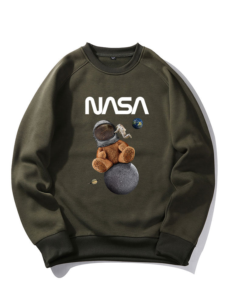 Space Bear Print Raglan Sleeves Sweatshirt