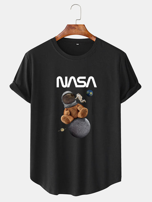 Space Bear Print Arc Hem T-Shirt