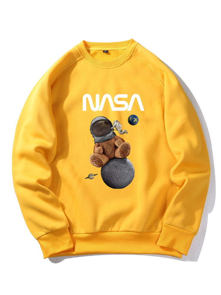 Space Bear Print Raglan Sleeves Sweatshirt