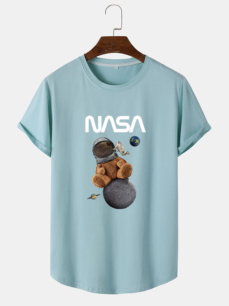 Space Bear Print Arc Hem T-Shirt