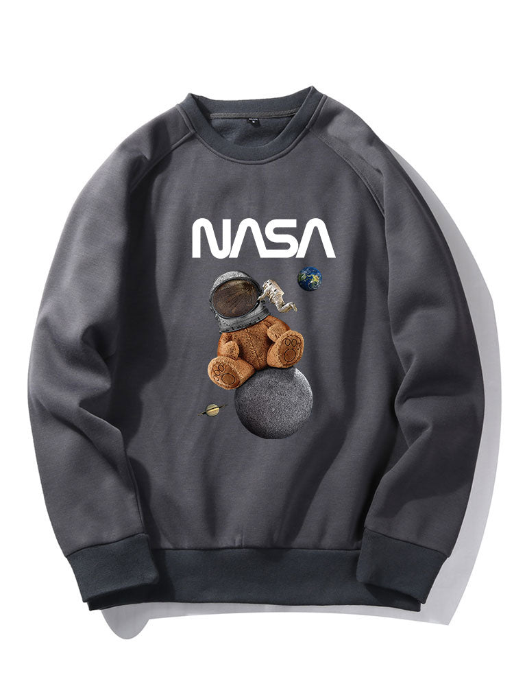 Space Bear Print Raglan Sleeves Sweatshirt