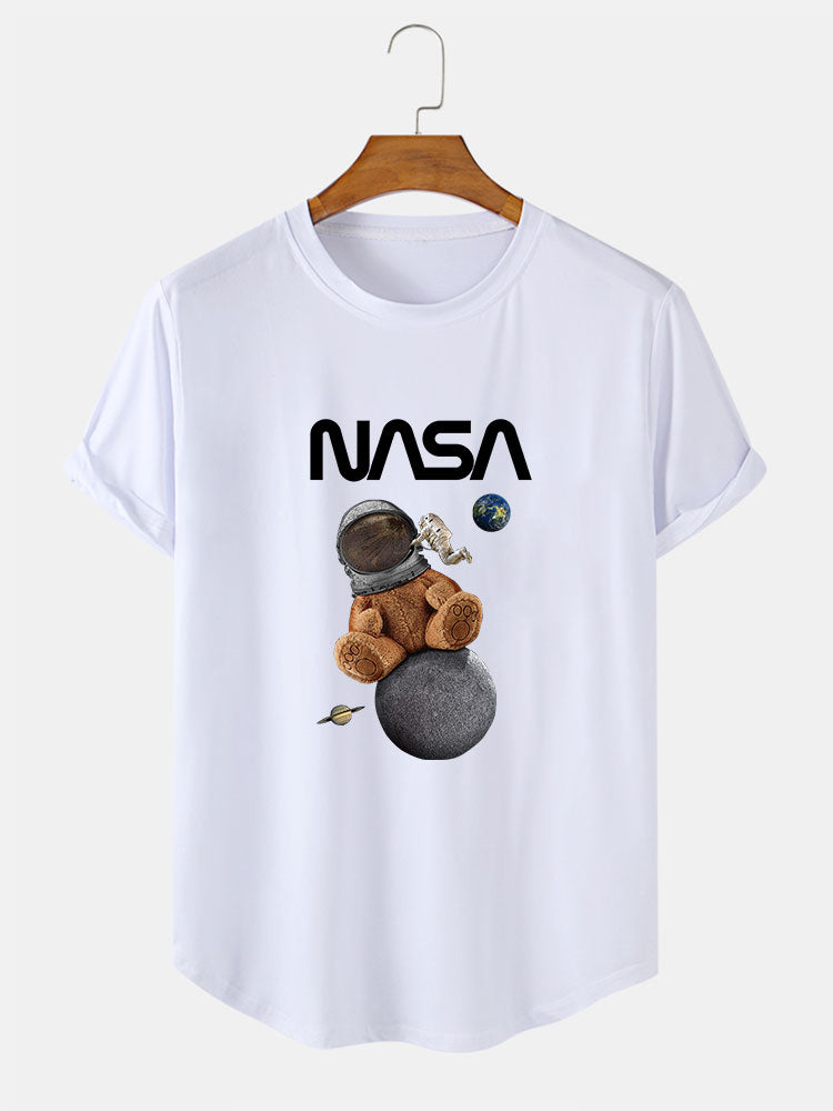 Space Bear Print Arc Hem T-Shirt