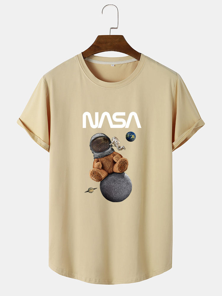 Space Bear Print Arc Hem T-Shirt