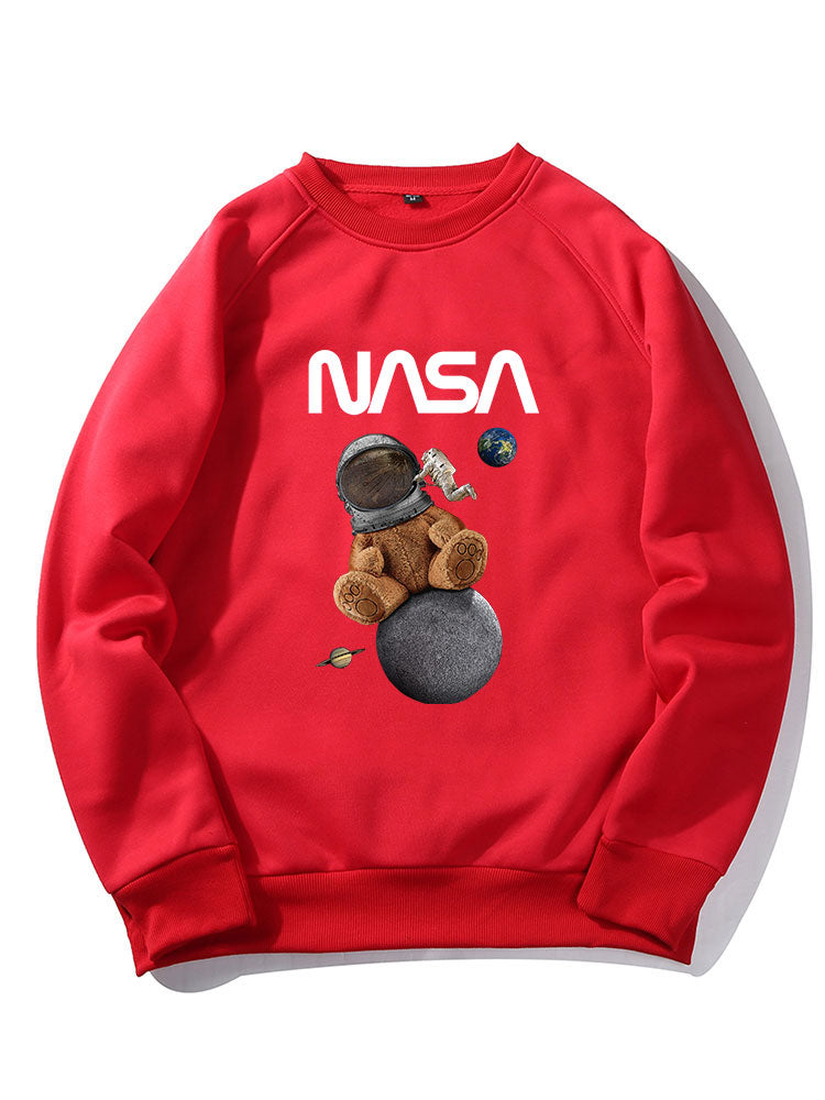 Space Bear Print Raglan Sleeves Sweatshirt