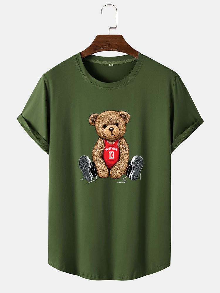 T-shirt à ourlet arrondi et imprimé ours New York